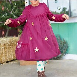 Matilda Jane Twinkling Stars Dress Size 4 Fuschia Tulle Gold Metallic Stars Allo